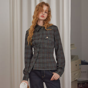 unifree | Áo Sơ Mi Tay Dài Thiết Kế Gingham Không Đều Phong Cách Học Thuật