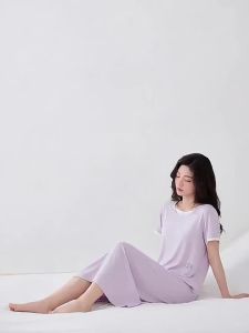 Baisina | Đầm Ngủ Có Lót Cảm Giác Mát Mẻ Tay Ngắn Midi