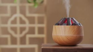 Charcoal Flame Humidifier Aromatherapy Essential Oil Diffuser 300ml Mist Humidifier For BedroomOffice Night Light
