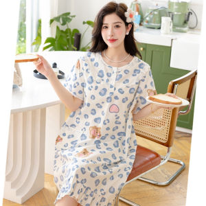 Japanese Style Nightdress Ladies New Pure Cotton Long Dress Sweet Woven All Cotton Loose Plus Size Floral Pajamas