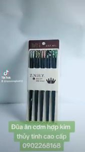 Đũa ăn cơm cao cấp hợp kim thủy tinh phong cách Nhật Bản đầu khảm hoa văn tinh tế chống trượt kháng khuẩn