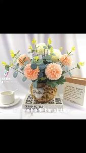 Chậu hoa bồ công anh cắm giỏ cói để bàn trang trí thiết kế mới giỏ hoa lụa đẹp decor nhà cửa lớp học nhà hàng GA-01