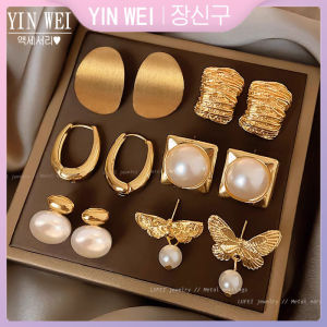 YIN WEI Retro light luxury gold earrings female 2024 new high quality earrings design sense metal earrings