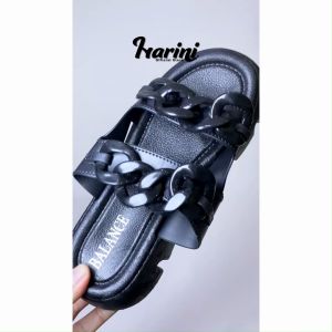 Sandal Slop Wanita Rubber PVC Sendal Wedges Jelly Karet Import Balance Motif Rantai 2312