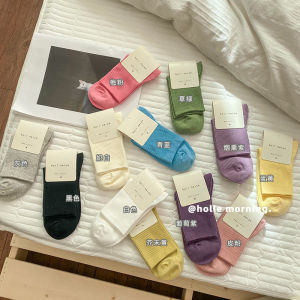 White Vertical Striped Womens Spring Autumn Thin Medium Short Tube Socks Simple Matching Breathable Quick Dry Cotton Crew Socks
