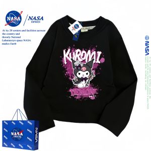 NASA Kurokos Little Girl Long Sleeve Cotton T-Shirt Slim Fit Childrens Wear Autumn Spring Season Versatile Cool Style round Neck