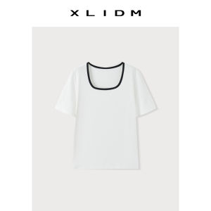 Elastic Breathable Large Size Womens T-shirt Short Sleeve Dovemill Cotton Square Collar Summer Versatile Shoulder Level