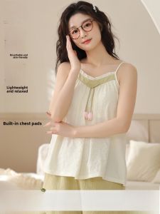 Miiow | Cat Woman Summer Thin Short Sleeve Nightgown Set Women Home Clothes With Chest Pad Brief Home Leisure Polyester Fiber Short Pants