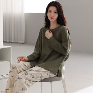 Miiow | Pure Cotton Sleepwear Womens Thin Breathable Soft Skin-friendly Home Clothes Long Sleeve Round Neck Loungewear Suitable For Outdoor