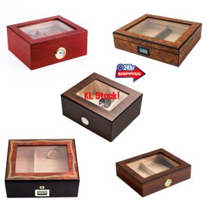 Glasstop 25CT Cigar Humidor Cedar Wooden Cigar Box with Hygrometer and Humidifier