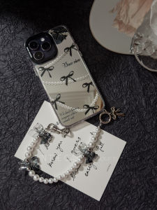 Mirror Gradient Pearl Chain Phone Case for iPhone 16 pro Max Full Cover Protective Shell Anti-Fall Dark Punk Sweet Cool Girl