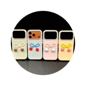 Macaron Two Tone Large Window 3D Cherry Bow Glossy TPU Phone Case For iPhone 17 16 15 14 13 Pro Max