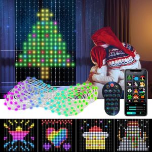USB LED Smart Curtain Lights Multicolor Fairy Light Remote Bluetooth APP Control DIY Text Cartoon Music Change Display Christmas