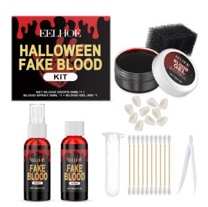 EELHOE Halloween fake blood set plasma drop spray combination horror makeup special effect props Halloween Fake Blood Kit Halloween Special Effects Makeup Blood Plasma Set