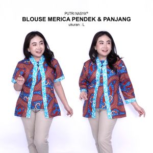 Putri Nasya Blouse Big Size Formal Atasan Batik Jumbo Wanita S-M-L-XL-2L-3L-4L-5L-6L-7L Blus Jumbo Kantor Kerja Batik / Pakaian Kekinian Wanita Super Big LD 140 Keren / Blus Batik Seragam Bahan Katun Formal Model Terbaru / Baju Batik Bigsize Wanita Trendy