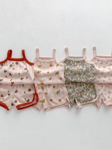 Baby Sling Pajamas Set Baby Girl Floral Vest Split Two-piece Set Newborn Summer Thin Homewear