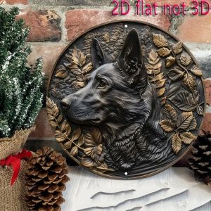 Bronze German Shepherd Metal Wall Sign 20x20cm 2D Flat Art Home Cafe Decor