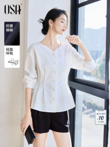 OSA | Slimming Waist V-Neck Long Sleeve Shirt for Women