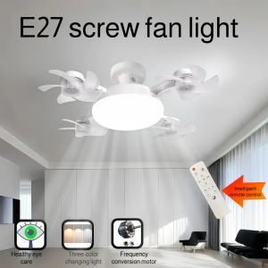 Home energysaving drone fan light mute ceiling fan light four head shape easy to tall screw fan 四头风扇一体折叠吊灯