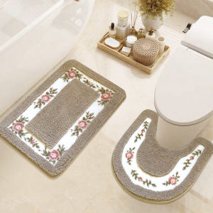 2-piece rose bathroom carpet set rectangular floor mat at the door toilet mat anti-slip foot mat bathroom door mat