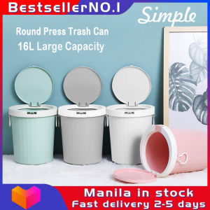 Bestseller 16L Push Type Trash Can With Cover New Kitchen and Bathroom Trash Can Portable Thick Round Press Trash Bin With Handle