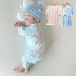 Summer Baby Sleeping Bag Modal Jumpsuit Baby Cardigan Pajamas Long-Sleeved Air Conditioning Room Clothing Back Breathable Mesh Clothes
