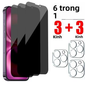 Tấm Bảo Vệ Màn Hình Riêng Tư 6in1 Cho iPhone 16/15/14/13/12/11 Pro Max Mini Với Bảo Vệ Ống Kính Máy Ảnh Phim Kính Cường Lực Chống Gián Điệp Chống Vân Tay