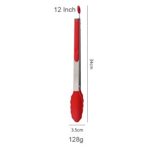 3-Pc Silicone BBQ Food Tongs Set – Grill Bake Fry Flip & Serve 9" & 12" Non-Slip Grip Dishwasher Safe Includes Brush