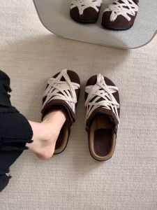 SENYUMI | Lace-Up Slide-On Summer Casual Semi Open-Toe Women Slippers
