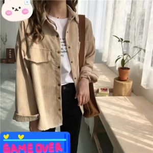 Kemeja Korduroi Wanita Longgar & Jaket Harajuku Serbaguna