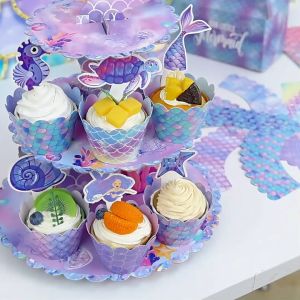16pcs/set Mermaid Cupcake Wrapper Topper for Kids Birthday Party Decorations