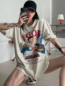 150.00kg Fat Sister American Retro Plus Size T-Shirt Female Cotton Fashion Brand Vintage Short Sleeve 2024 New Arrival Summer Tops