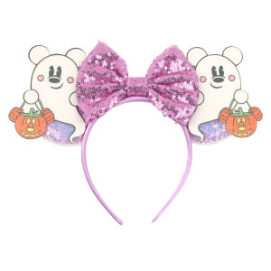 New Chic Disney Mickey Halloween Mouse Ears Headband Sequin 5"Bow Boys Girls Headwear kid Party Cosplay Cartoon Hair Accessories