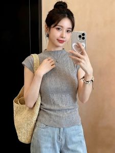 PEIXI | Gentle and Age-Reducing Half High Collar Fly Sleeve Knitted Vest