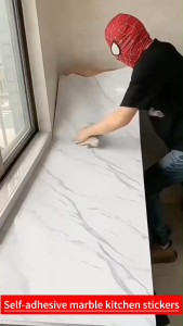 Marble wallpaper kitchen PVC heatproof Tinfoil anti-oil heat-resistant Thickened stickers decorative