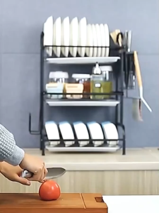 XMONE ชั้นคว่ำจาน นสแตนเลส ทนทาน ที่คว่ำจาน ชั้นวางของในครัว 3/2ชั้น bowl rack ที่วางจาน สแตนเลสเคลือบสีดำ กันน้ำ ไม่เป็นสนิม