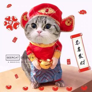 Cute Cat Pet Pug Funny Clothes Small Dog Festive God of Wealth Turned into Funny New Year Bichon Tang Suit