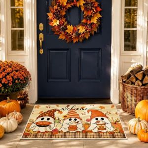 VIKAMA Halloween Ghost Pumpkin Witch Door Mat Anti Slip Doormat Spooky Scary Floor Mat Balcony Entrance Carpet Home Decor
