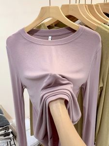 Long Sleeve T-Shirt Loose Fit Simple Color Round Neck Base Shirt