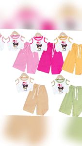 Bộ đồ sát nách quần ống rộng bé gái thun gân hình in kuromilove cho bé 6kg -30kg.SNQD04