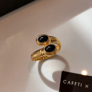 CAFFTI | Golden Black Onyx White Mother-of-Pearl Adjustable Ring
