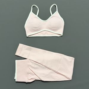 2PCS Seamless Legging Sets Womens Strappy Sports Bras and Leggings High Waist Fitness Sculpt Leggings Running Pants Gym Suits