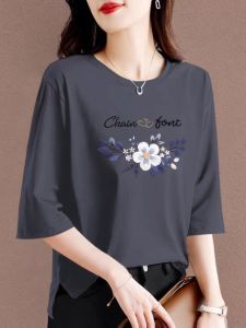 Brand Export Export Original Order European Goods 3/4 Sleeve Pure Cotton Casual Print T-Shirt Female All-Matching Youthful-Looking Plus Size Tops