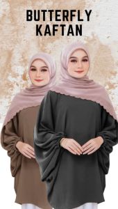 Women Baju Mini Kaftan Loose Butterfly Style Blouse Perempuan FREE SIZE Mini Kaftan CEY Italian Crepe Trending Baju Wanita