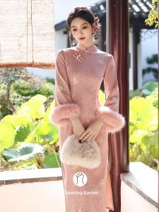 Áo Qipao Phong Cách Trung Quốc Màu Hồng Thiết Kế Cho Người Trẻ Có Lót
