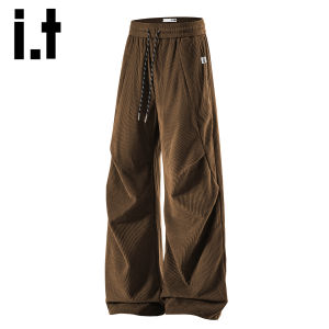 izzue | Mens Wine Red Fleece-lined Pleated Straight-leg Pants