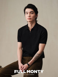 Partial Placket Zip Front Cotton Men Polo Shirt Short Sleeve