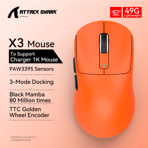 X3 Gaming Mouse Wireless ATTACK SHARK Red Color 4K ReturnsBluetooth Tri-Mode ConnectionPAW3395Macro Bluetooth Mouse Gaming