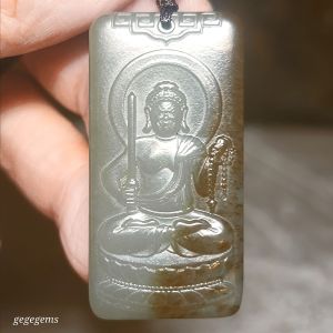 Premium Nephrite Acalanatha/Acala (guardian for zodiac Rooster) Jade pendant (with certificate) 优质和田玉且末蓝带糖不动明王菩萨(合生肖鸡)吊坠(带证书)