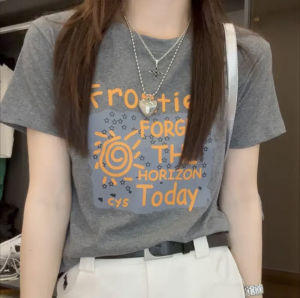 Summer Fun Cartoon Print Loose Womens Cotton T-shirt Short Sleeve round Neck Casual Top Comfortable Breathable Fashionable